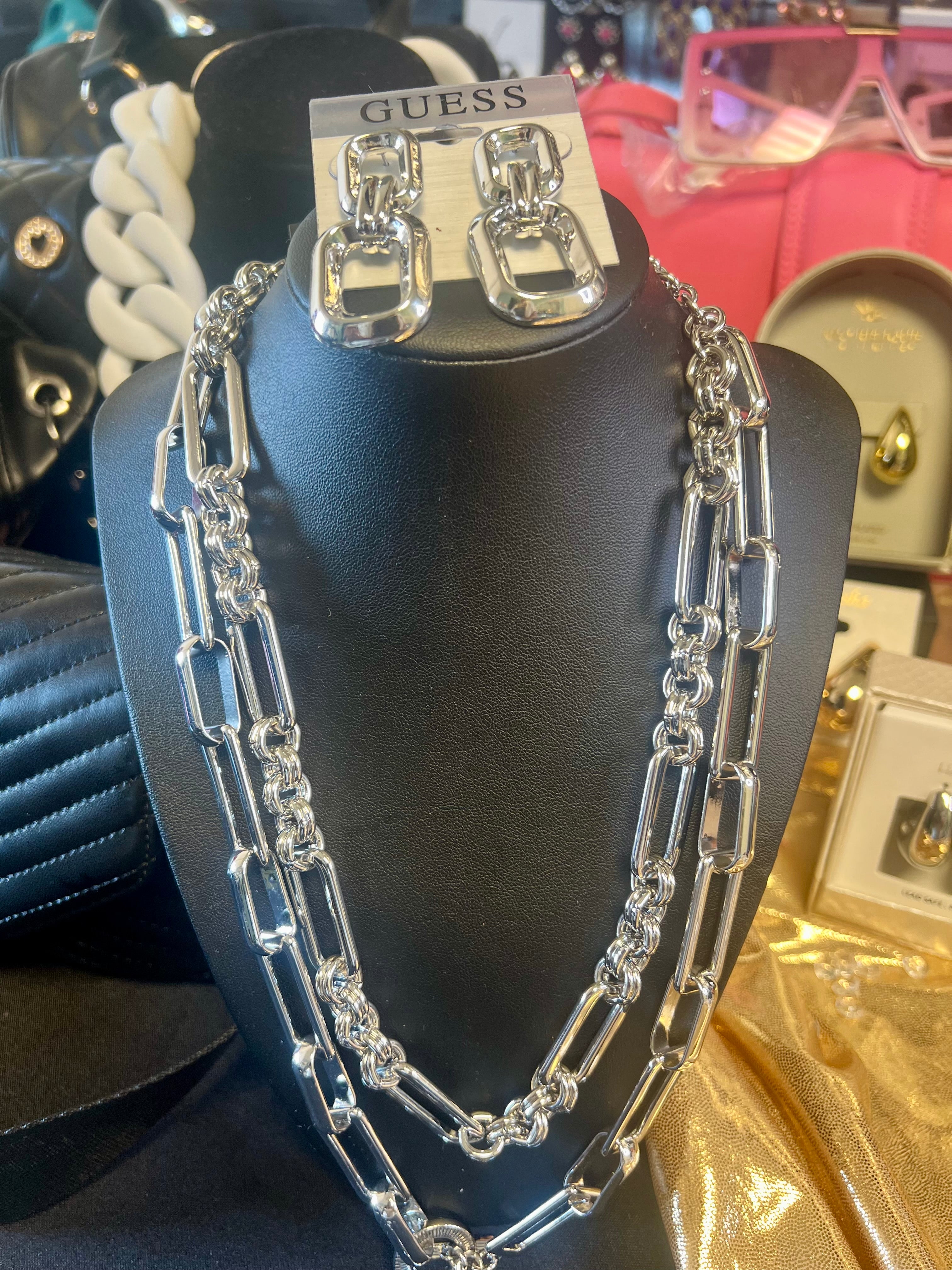 Silver Long Double Chain Statement Necklace