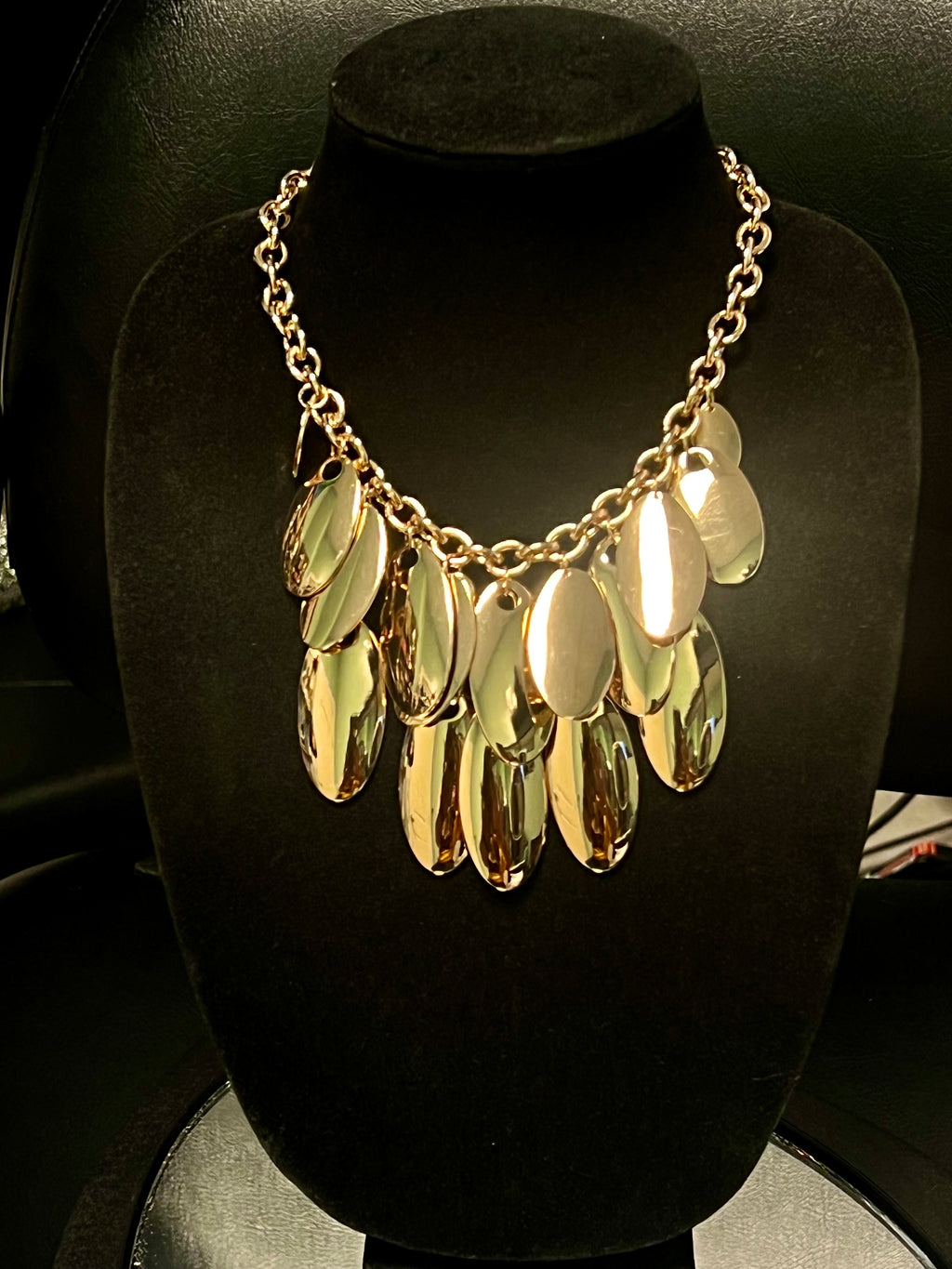Gold Chain /2 Tier  Oval Shape Chandelier Statement Necklace