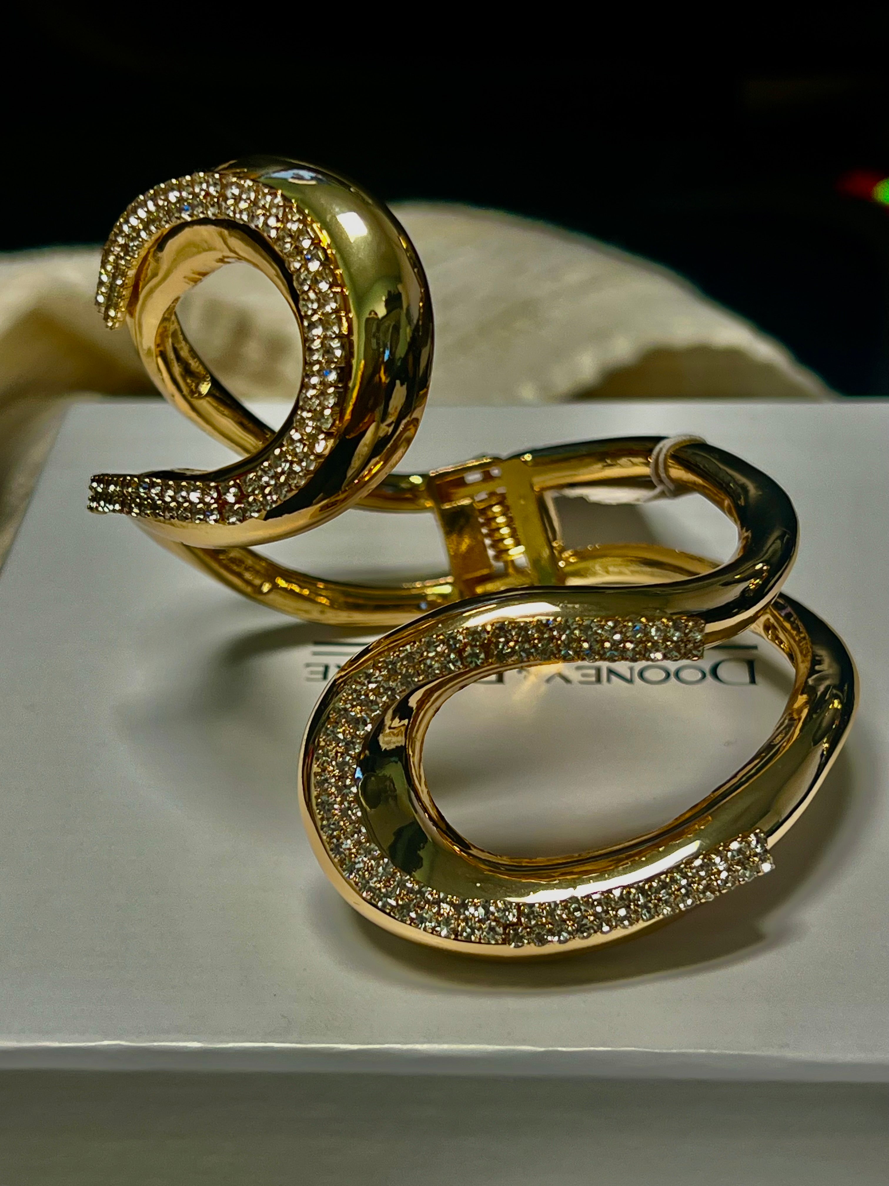 Gold Twisted Bracelet with Rhinestones